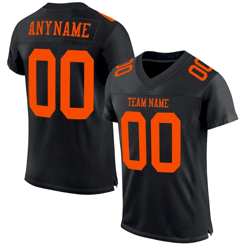 Black1165.webp Custom Black Orange Mesh Authentic Football Jersey - Image 1