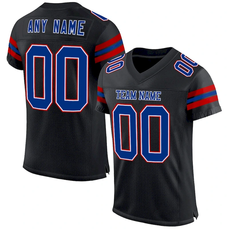 Black2519.webp Custom Black Royal-Red Mesh Authentic Football Jersey - Image 1