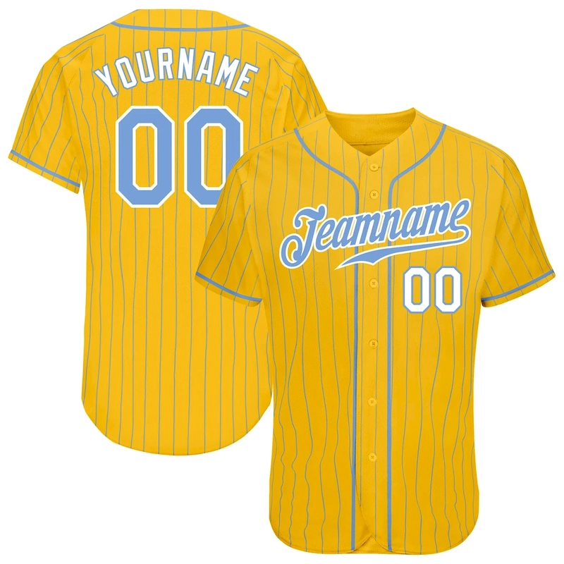 Gold0262.webp Custom Yellow Light Blue Pinstripe Light Blue-White Authentic Baseball Jersey - Image 1