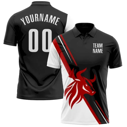 Custom Black White-Red 3D Pattern Design Animal Bull Performance Polo Shirt