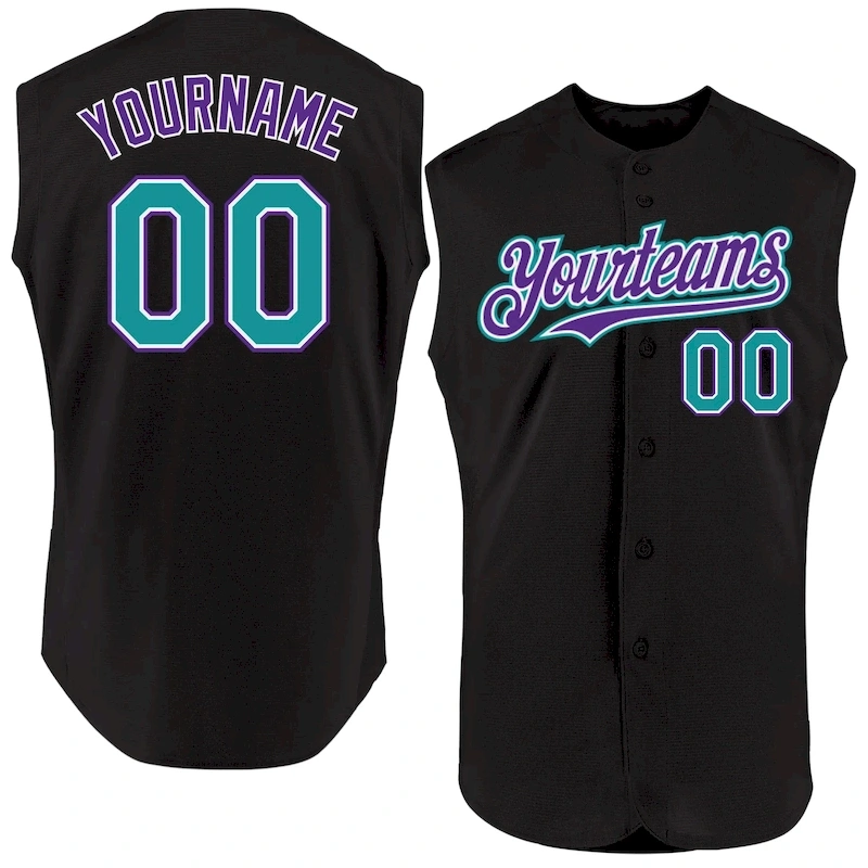 Sleeveless0070.webp Custom Black Teal-Purple Authentic Sleeveless Baseball Jersey - Image 1