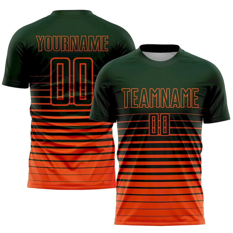 Soccer0730_827e5494-0ab8-429b-9ad4-e2d94773ed9d.webp Custom Green Orange Pinstripe Fade Fashion Sublimation Soccer Uniform Jersey - Image 1